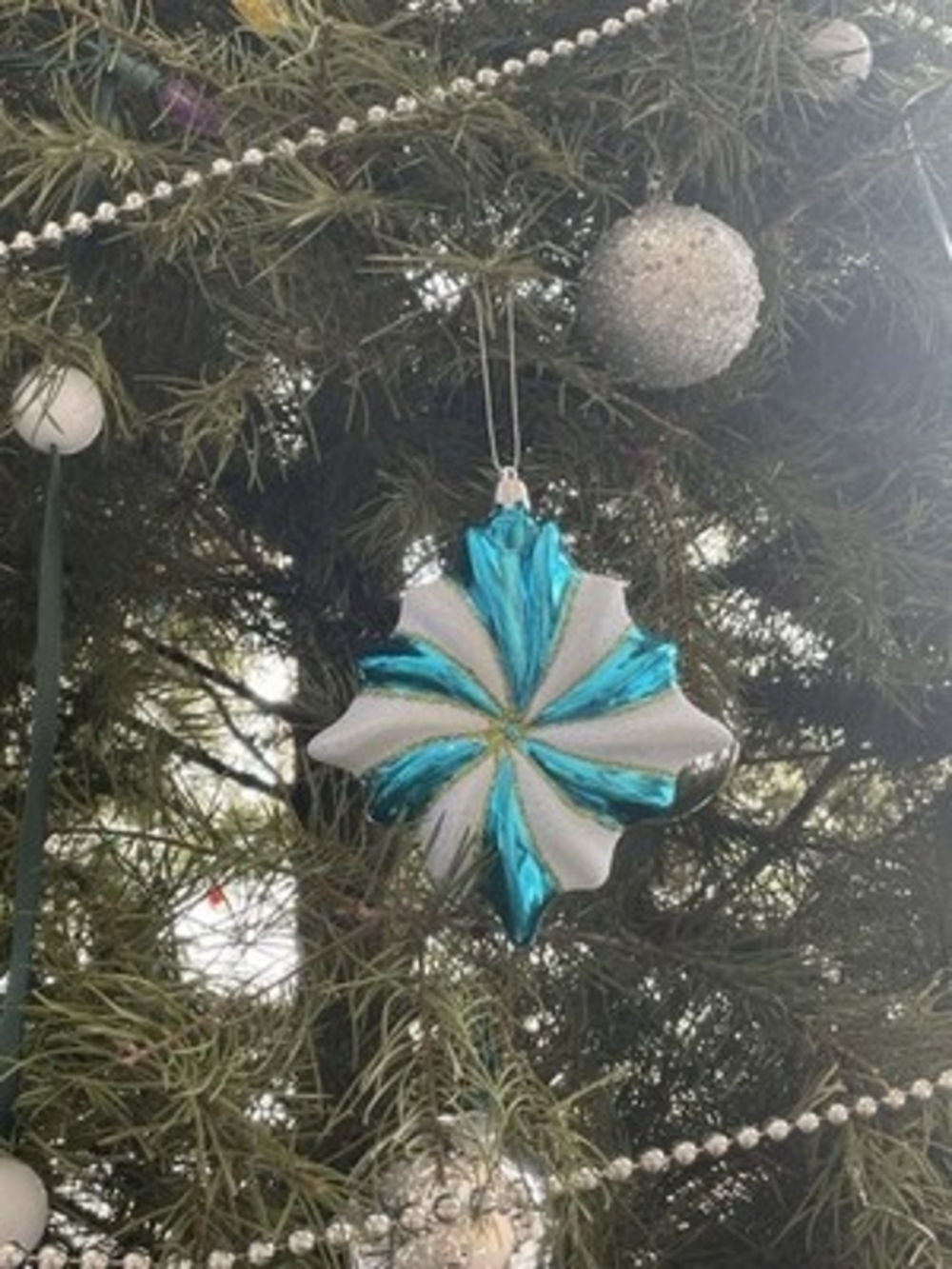 Vintage Blue Silver Glitter Starburst Ornament Christmas Holiday Decor - Picture 2 of 2